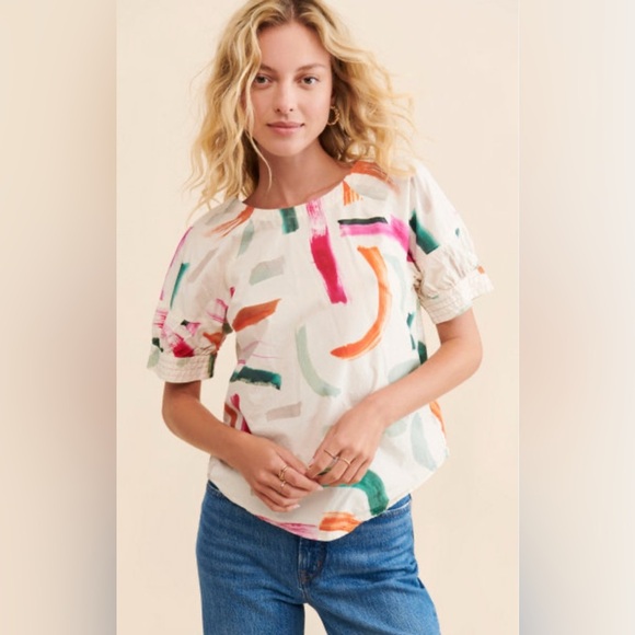 Anthropologie Tops - Anthropologie x Aimee Clarke Multicolor Brushstroke Poplin Blouse Size Small
